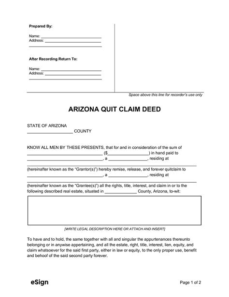 Free Printable Quit Claim Deed Arizona